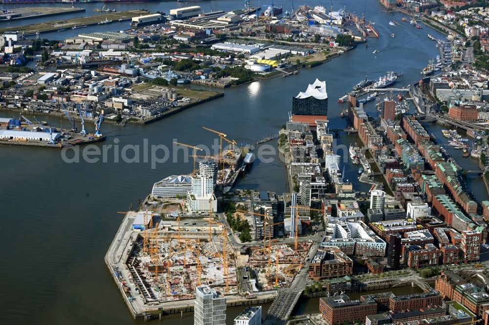 Aerial photograph Hamburg - Construction site for the new building complex of the shopping center at Ueberseequartier at Chicagokai - Ueberseeallee in the Hafencity district in Hamburg, Germany