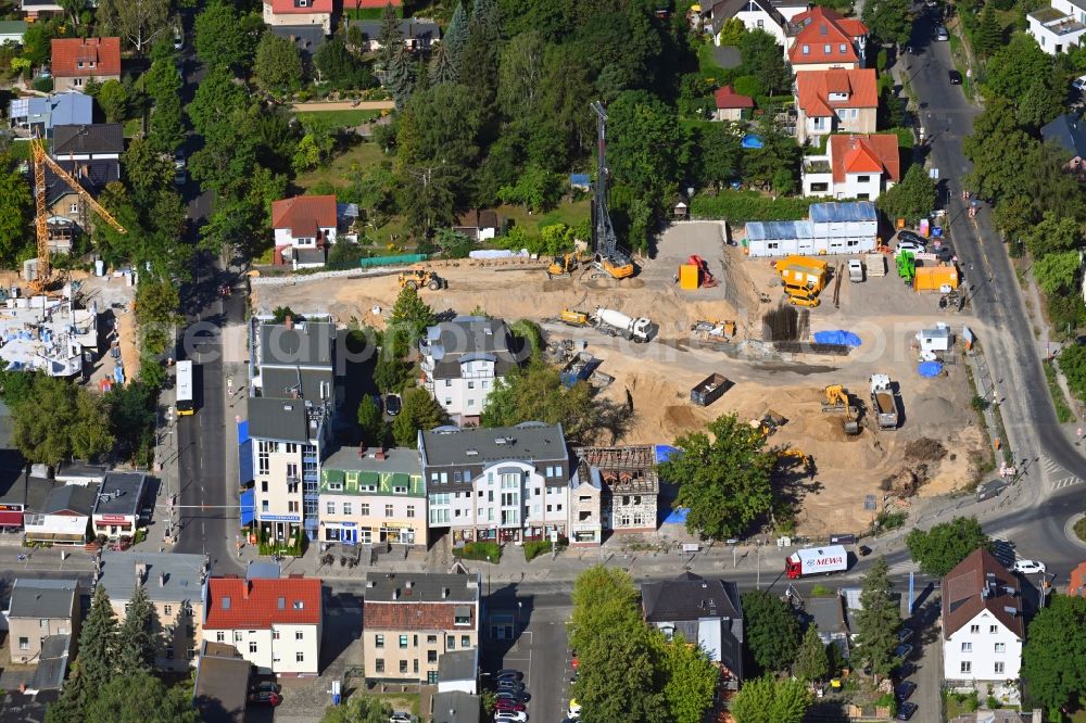 Aerial photograph Berlin - New construction of the building complex of the shopping center Giesestrasse corner Hoenoer Strasse in the district Mahlsdorf in Berlin, Germany