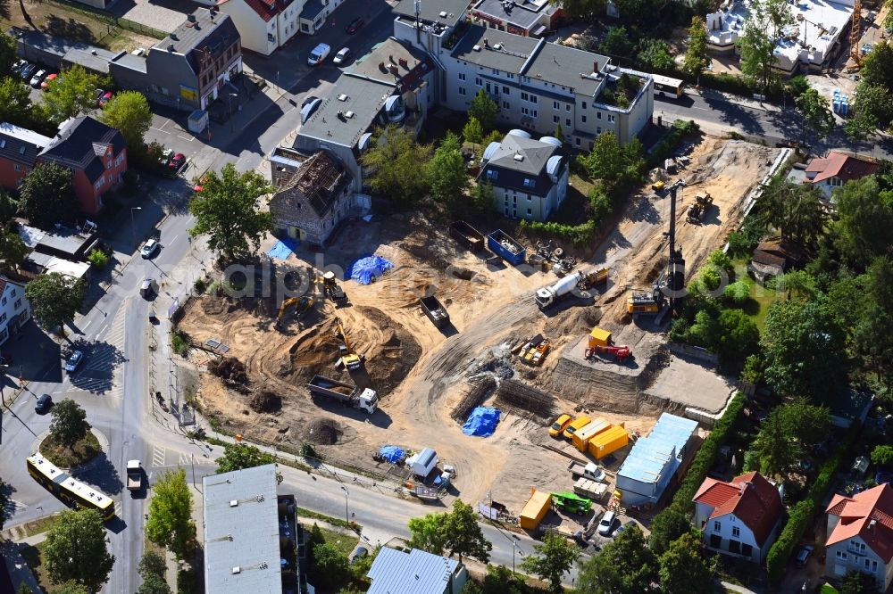 Aerial image Berlin - New construction of the building complex of the shopping center Giesestrasse corner Hoenoer Strasse in the district Mahlsdorf in Berlin, Germany