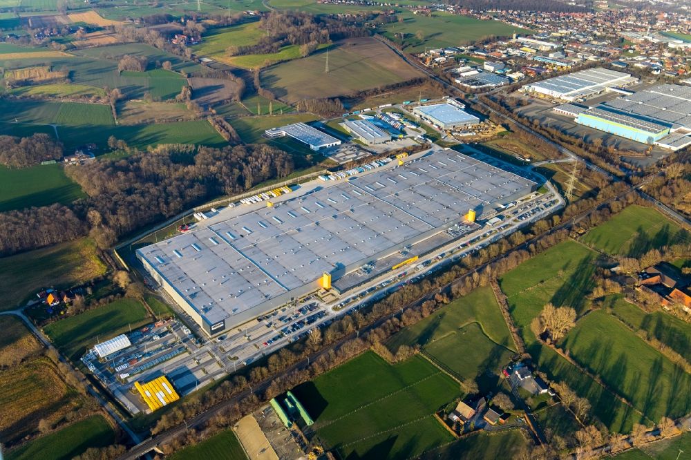 Aerial photograph Werne - Complex on the site of the logistics center Amazon Logistik in Werne in the state North Rhine-Westphalia