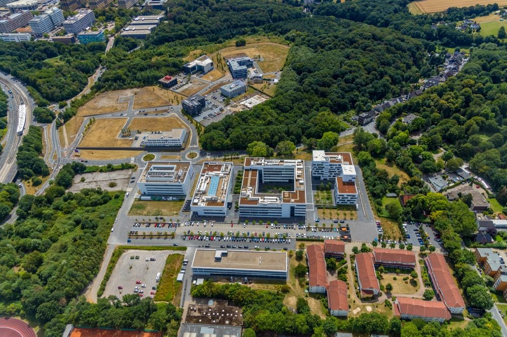 Aerial photograph Bochum - Complex of the university Hochschule fuer Gesundheit on the Gesundheitscampus in Bochum in the state North Rhine-Westphalia, Germany