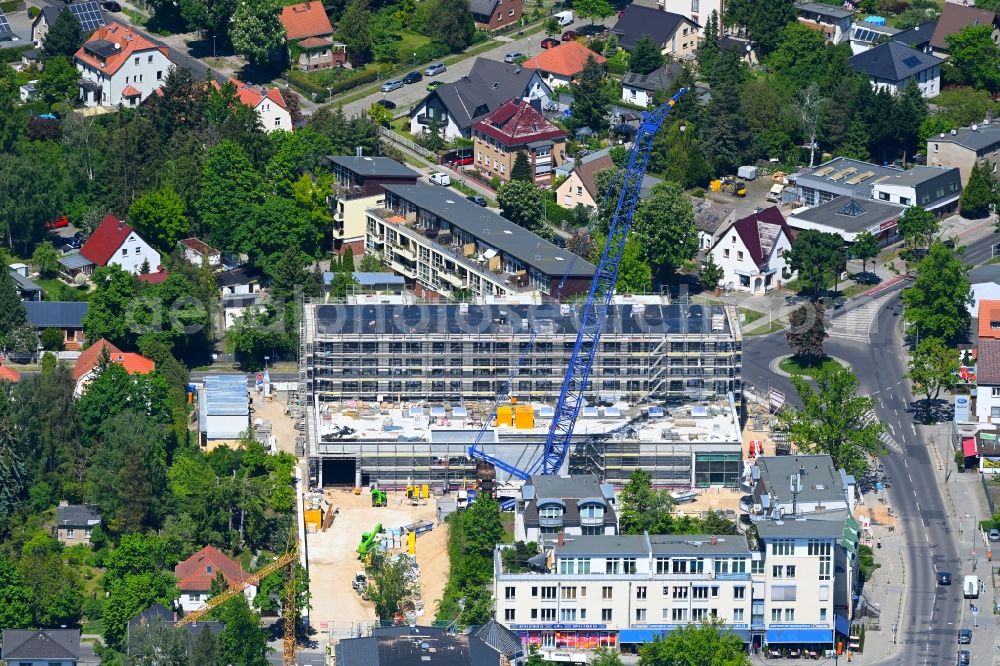Berlin from above - New construction of the building complex of the LIDL - shopping center on street Giesestrasse corner Hoenoer Strasse in the district Mahlsdorf in Berlin, Germany