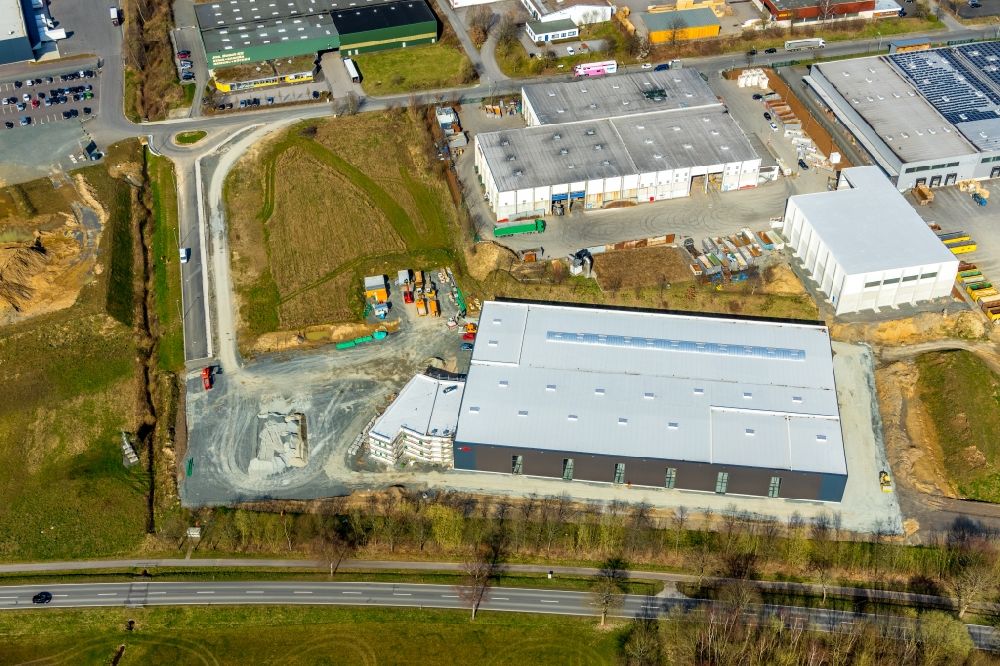 Aerial image Meschede - New building - construction site on the factory premises Noelle Nodeko Kunststofftechnik in the district Enste in Meschede in the state North Rhine-Westphalia, Germany