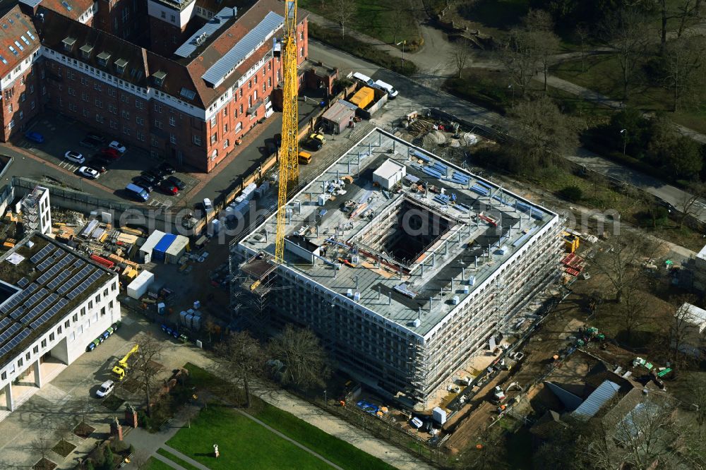 Karlsruhe from above - Construction site for the new construction of the east building as a court building complex of the Federal Court of Justice on Amalienstrasse - Ritterstrasse in Karlsruhe in the state Baden-Wuerttemberg, Germany