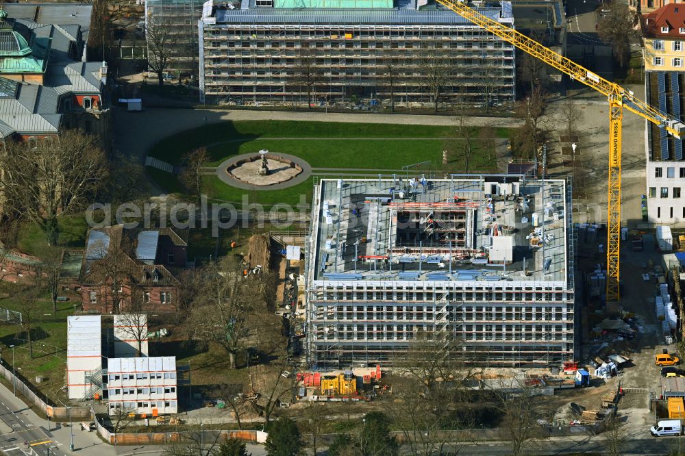 Aerial image Karlsruhe - Construction site for the new construction of the east building as a court building complex of the Federal Court of Justice on Amalienstrasse - Ritterstrasse in Karlsruhe in the state Baden-Wuerttemberg, Germany