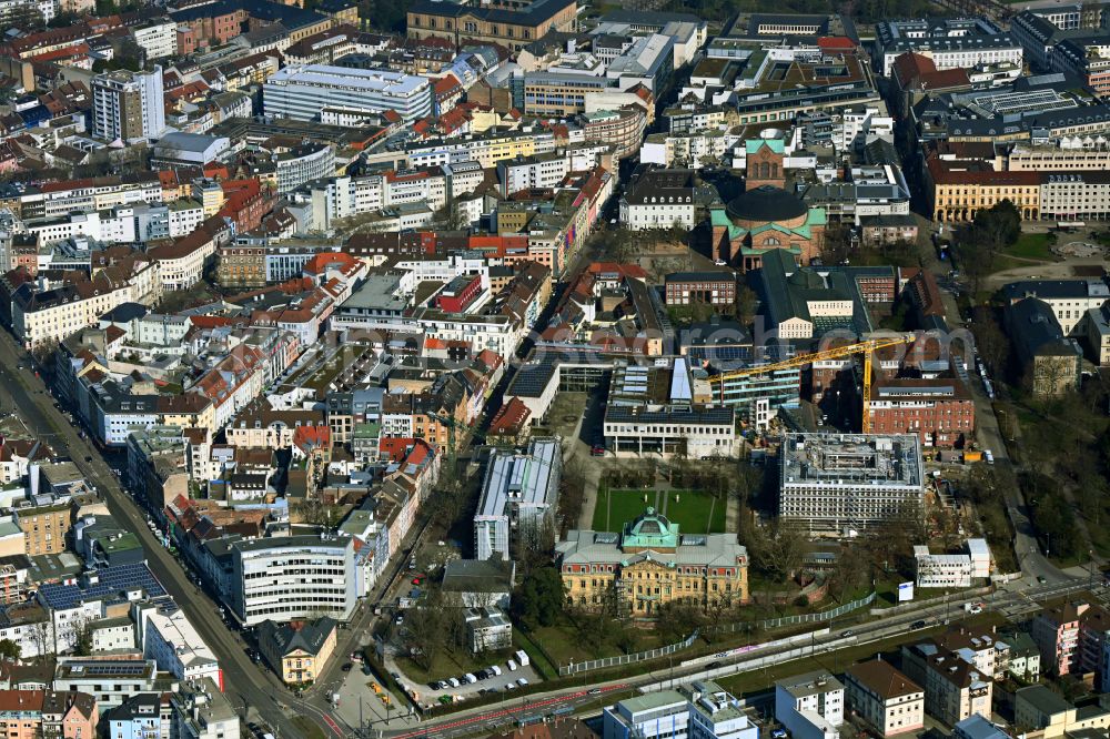 Aerial photograph Karlsruhe - Construction site for the new construction of the east building as a court building complex of the Federal Court of Justice on Amalienstrasse - Ritterstrasse in Karlsruhe in the state Baden-Wuerttemberg, Germany
