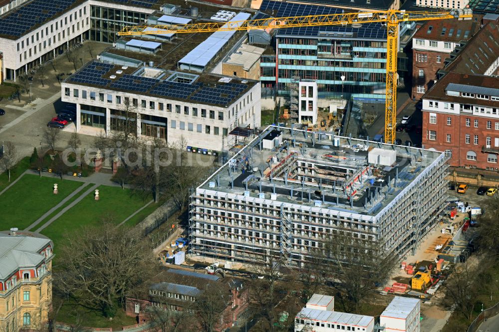 Karlsruhe from the bird's eye view: Construction site for the new construction of the east building as a court building complex of the Federal Court of Justice on Amalienstrasse - Ritterstrasse in Karlsruhe in the state Baden-Wuerttemberg, Germany