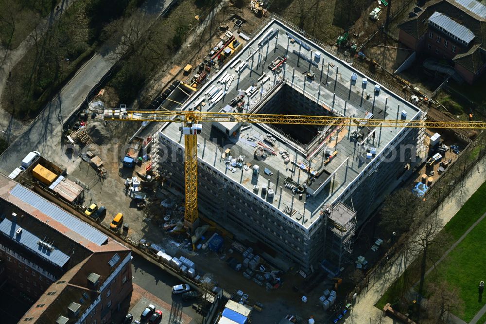 Aerial photograph Karlsruhe - Construction site for the new construction of the east building as a court building complex of the Federal Court of Justice on Amalienstrasse - Ritterstrasse in Karlsruhe in the state Baden-Wuerttemberg, Germany