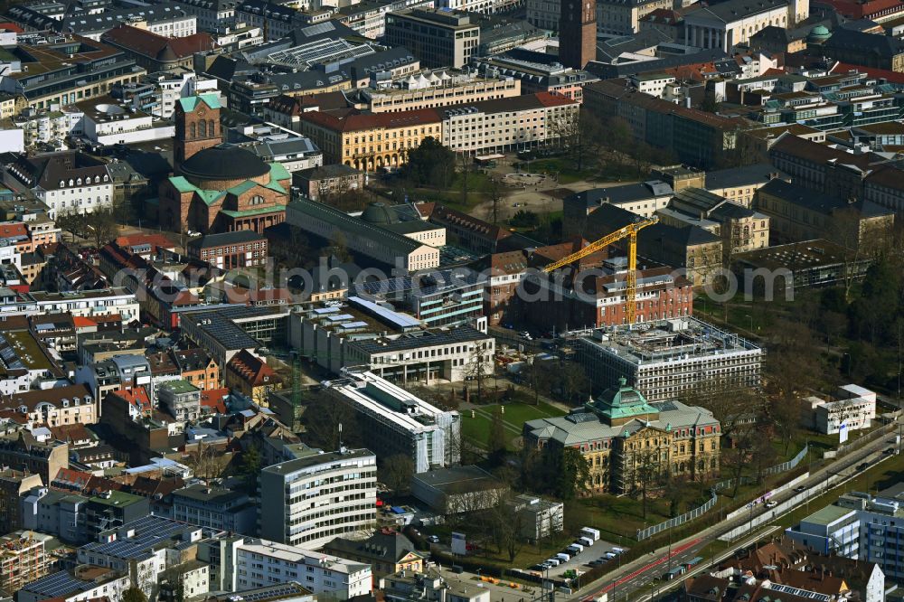 Aerial image Karlsruhe - Construction site for the new construction of the east building as a court building complex of the Federal Court of Justice on Amalienstrasse - Ritterstrasse in Karlsruhe in the state Baden-Wuerttemberg, Germany