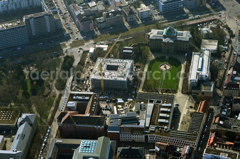 Karlsruhe from above - Construction site for the new construction of the east building as a court building complex of the Federal Court of Justice on Amalienstrasse - Ritterstrasse in Karlsruhe in the state Baden-Wuerttemberg, Germany