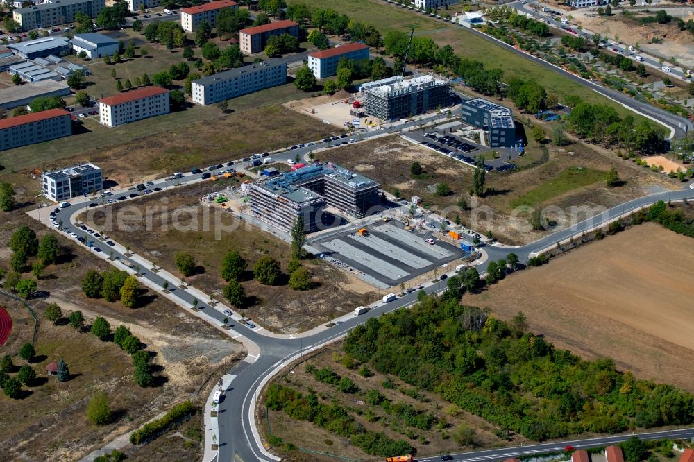 Aerial image Würzburg - Construction site for the new construction of an office building of the administration and commercial building Skyline Hill on Leightonstrasse - John-Skilton-Strasse in the district Frauenland in Wuerzburg in the state Bavaria, Germany