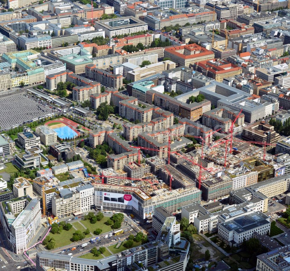 Aerial photograph Berlin - New building on the site Wertheim at Leipziger Platz 12 in Berlin-Mitte
