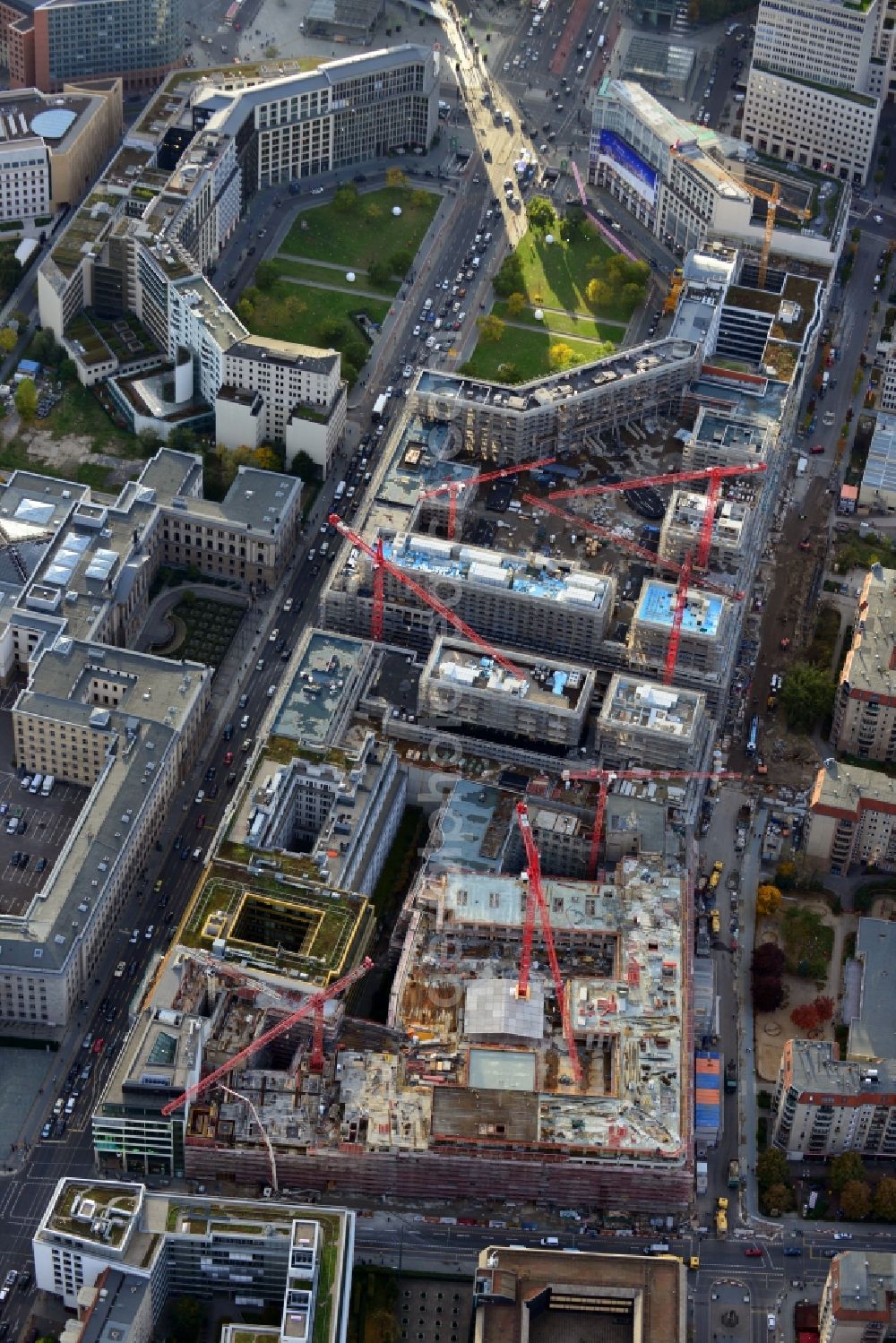 Aerial image Berlin - New building on the site Wertheim at Leipziger Platz 12 in Berlin-Mitte