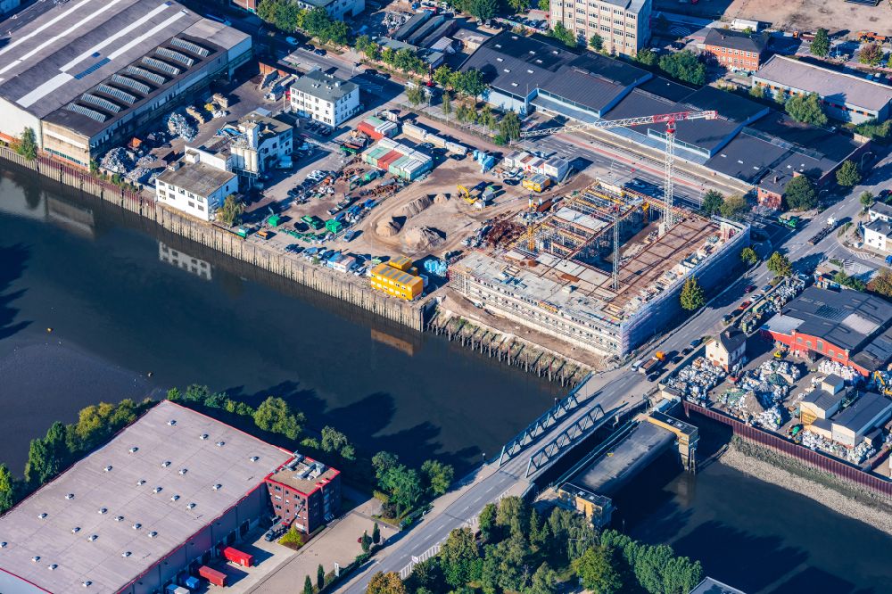 Aerial image Hamburg - New building in the Veddel commercial area in Hamburg, Germany
