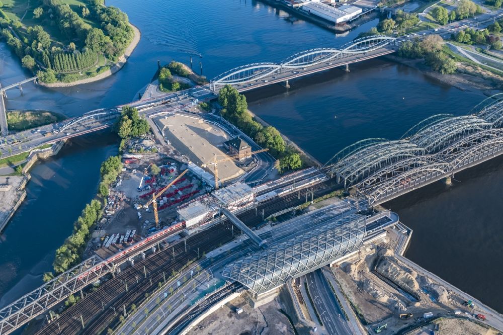 Aerial photograph Hamburg - Construction site for the train stop Elbbruecken of the subway line 4 in Hamburg, Germany