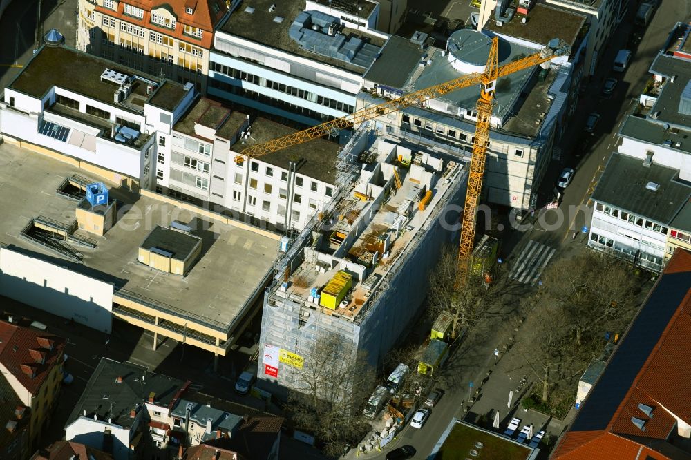 Aerial photograph Stuttgart - New construction high-rise construction site the hotel complex Hotel Nadlerstrasse with renovation work on the facades on Nadlerstrasse in Stuttgart in the state Baden-Wurttemberg, Germany