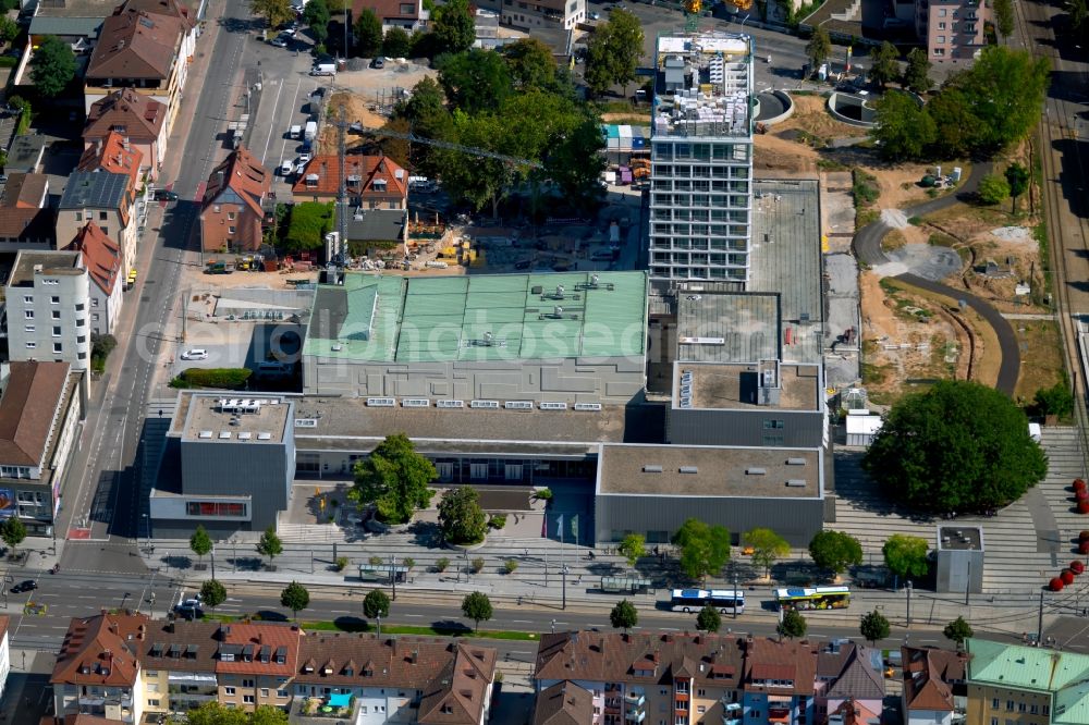Aerial image Heilbronn - New construction high-rise construction site the hotel complex Parkhotel Harmonie at the Gartenstrasse in Heilbronn in the state Baden-Wurttemberg, Germany