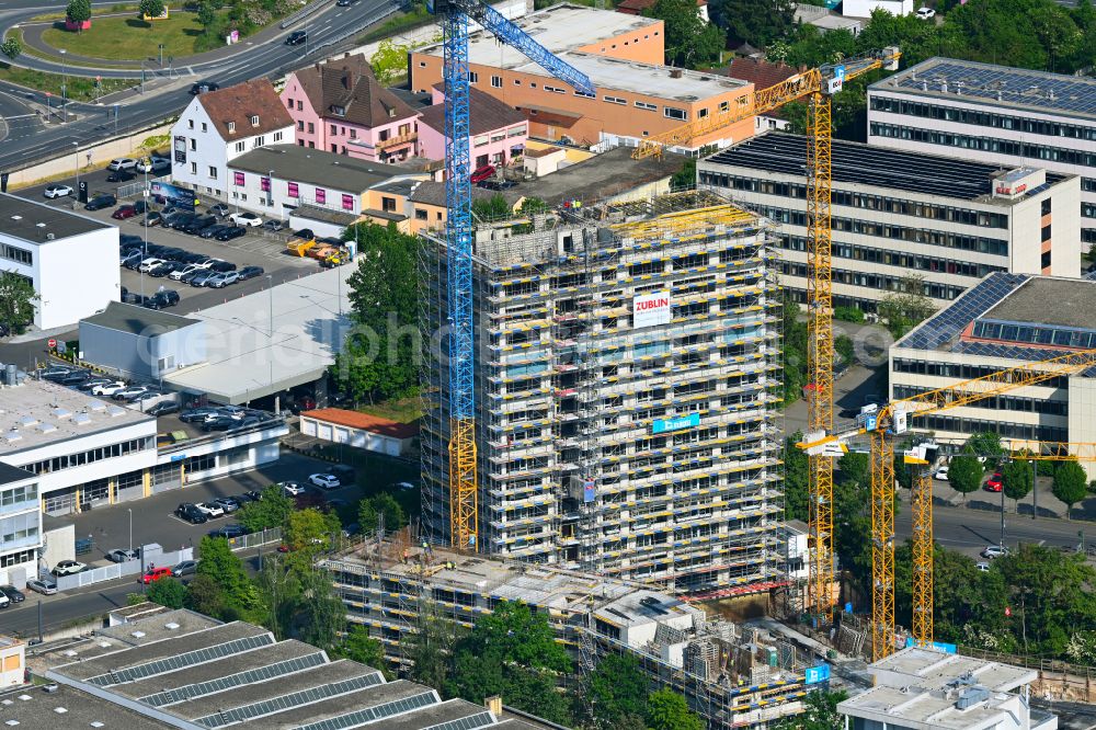 Aerial photograph Würzburg - Construction site for the new construction of the residential high-rise building Lichtblick on street Friedrich-Spee-Strasse in the district Sanderau in Wuerzburg in the state Bavaria, Germany