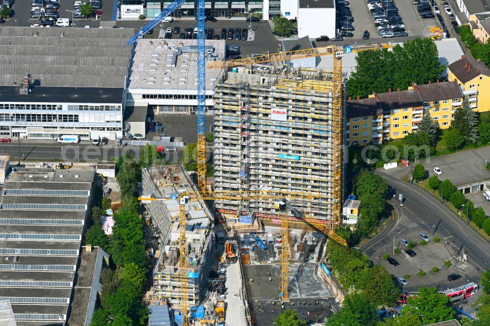 Aerial image Würzburg - Construction site for the new construction of the residential high-rise building Lichtblick on street Friedrich-Spee-Strasse in the district Sanderau in Wuerzburg in the state Bavaria, Germany
