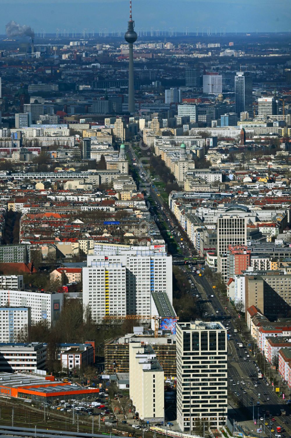 Aerial image Berlin - New high-rise building complex Q218 on Frankfurter Allee in the district Lichtenberg in Berlin, Germany