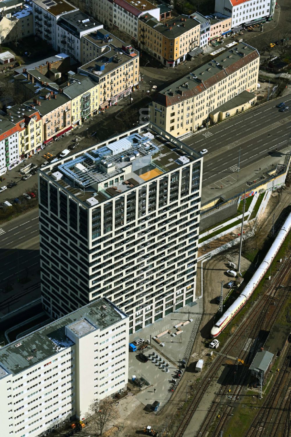 Berlin from above - New high-rise building complex Q218 on Frankfurter Allee in the district Lichtenberg in Berlin, Germany