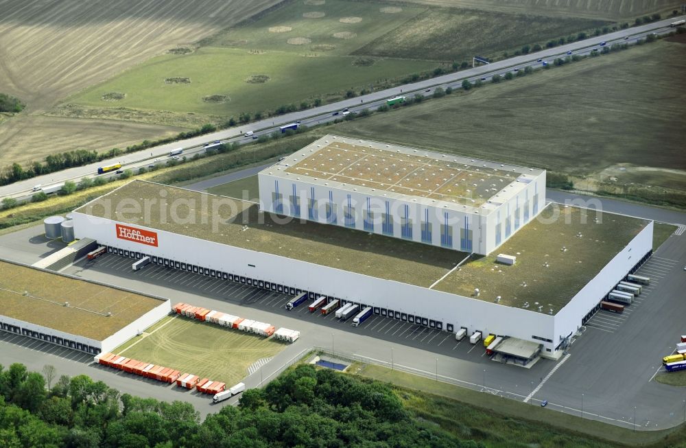 Aerial photograph Günthersdorf - Construction site and assembly work for the construction of a high-bay warehouse building complex and logistics center on the premises in Guenthersdorf in the state Saxony-Anhalt