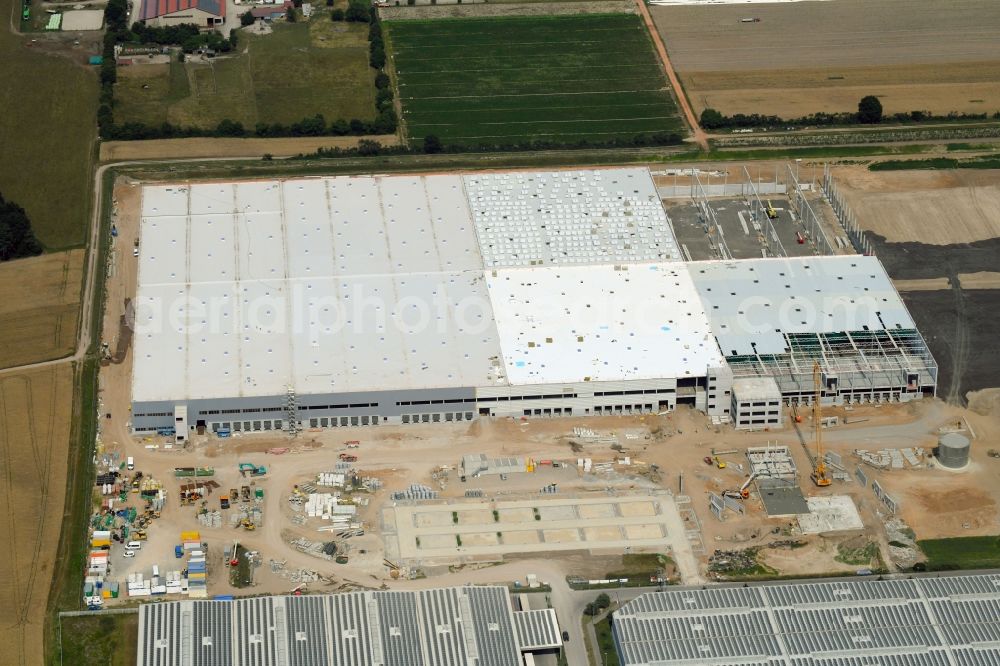 Aerial image Malsch - Construction site and assembly work for the construction of a high-bay warehouse building complex and logistics center on the premises of L'OREAL Deutschland GmbH on Draisstrasse in Malsch in the state Baden-Wurttemberg, Germany