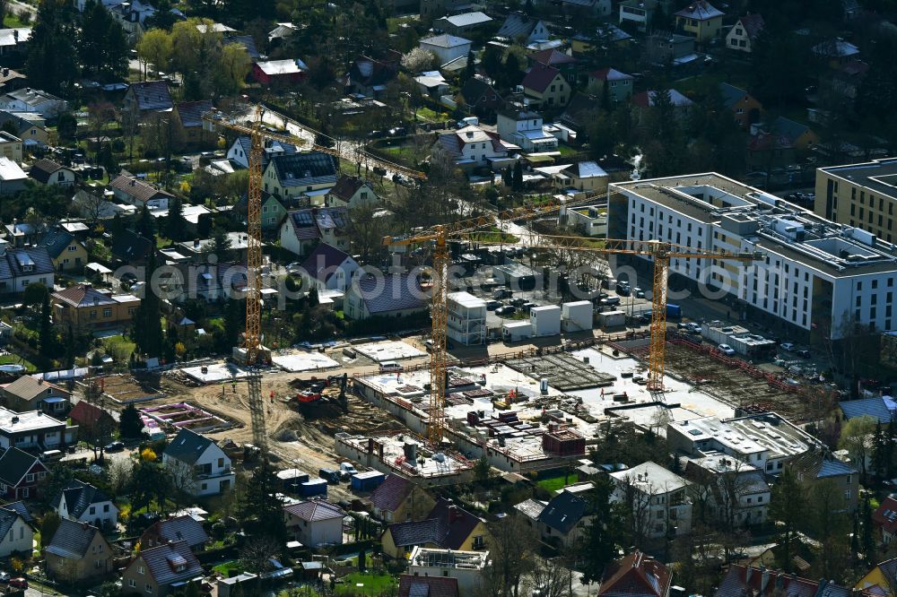 Aerial image Berlin - Construction site to build a new multi-family residential complex on street Muensterberger Weg in the district Kaulsdorf in Berlin, Germany