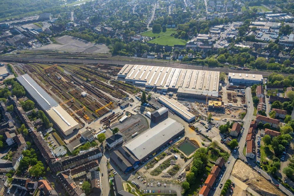 Witten from the bird's eye view: Railway depot and repair shop for maintenance DB factory Oberbaustoffe Witten in the district Bommern in Witten in the state North Rhine-Westphalia, Germany
