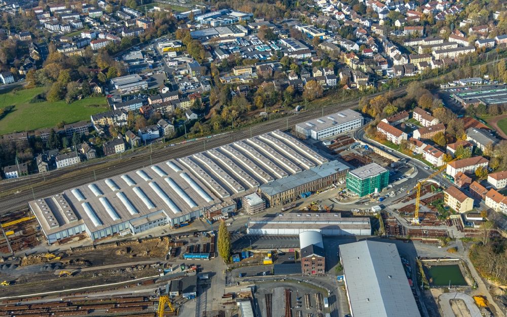 Aerial image Witten - Railway depot and repair shop for maintenance DB factory Oberbaustoffe Witten in the district Bommern in Witten in the state North Rhine-Westphalia, Germany