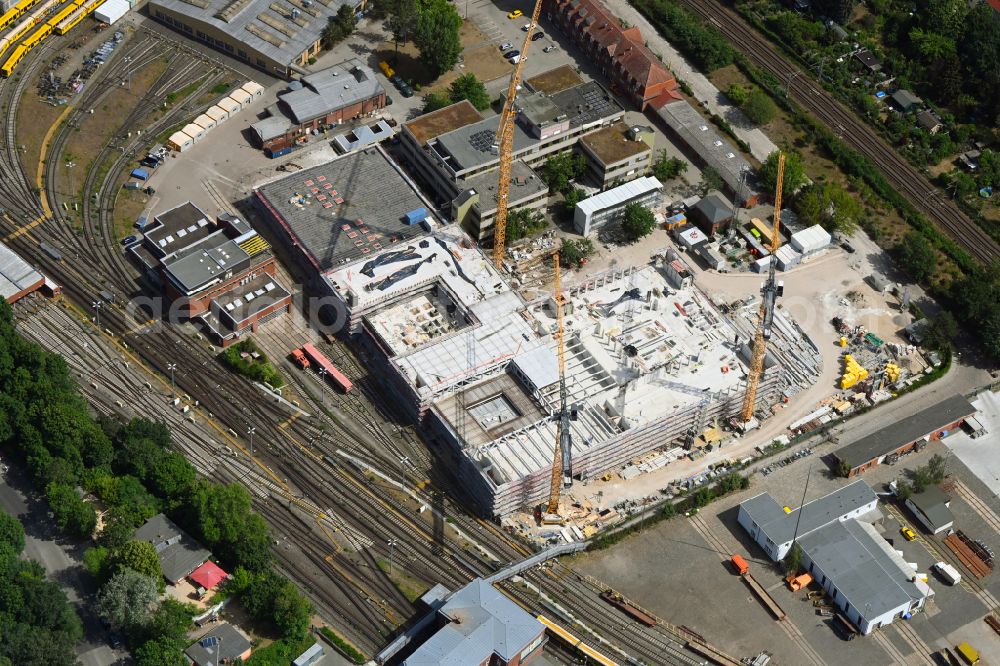 Aerial image Berlin - Railway depot and repair shop for maintenance and repair of trains the Berlin subway in the district Charlottenburg Westend in Berlin, Germany