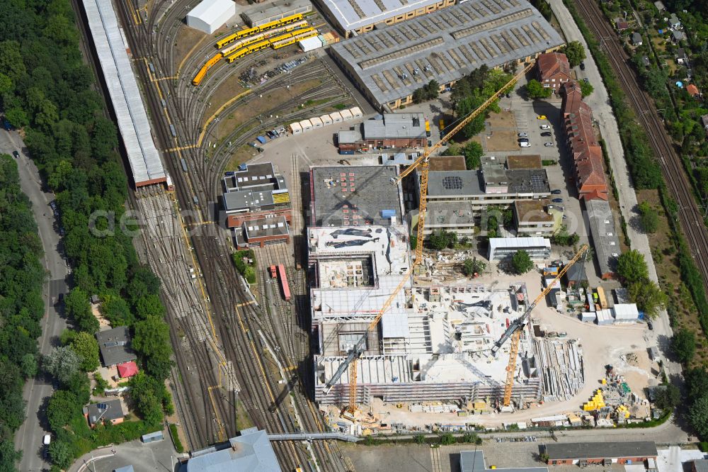 Aerial photograph Berlin - Railway depot and repair shop for maintenance and repair of trains the Berlin subway in the district Charlottenburg Westend in Berlin, Germany