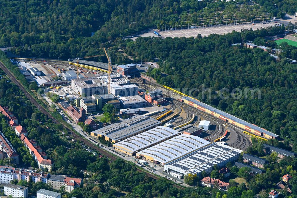 Aerial photograph Berlin - Railway depot and repair shop for maintenance and repair of trains the Berlin subway in the district Charlottenburg Westend in Berlin, Germany