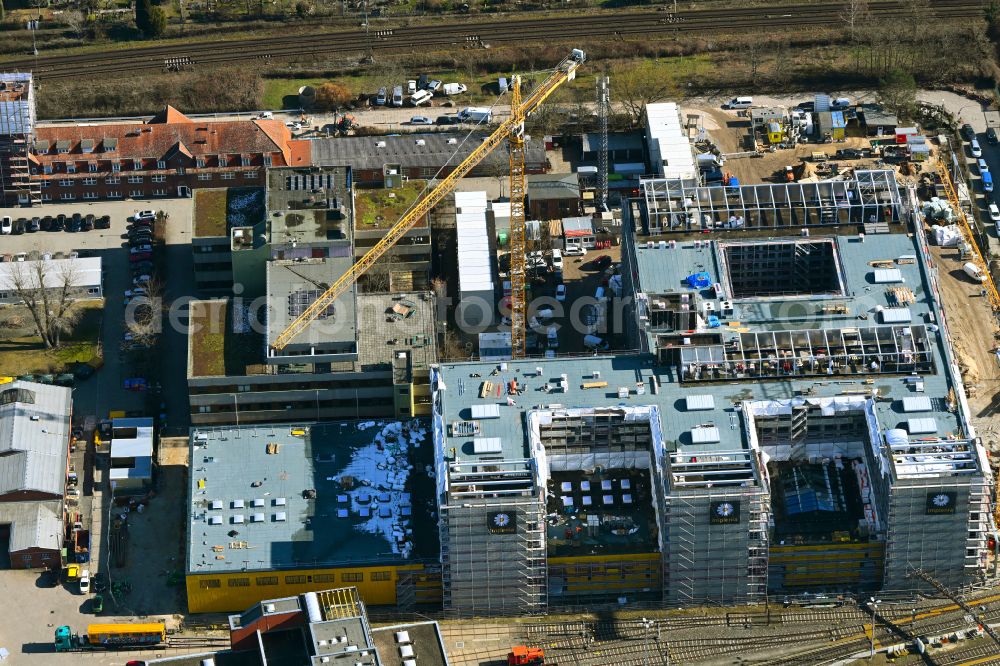 Berlin from above - Railway depot and repair shop for maintenance and repair of trains the Berlin subway in the district Charlottenburg Westend in Berlin, Germany