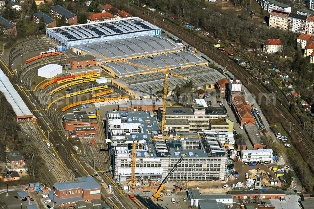 Berlin from above - Railway depot and repair shop for maintenance and repair of trains the Berlin subway in the district Charlottenburg Westend in Berlin, Germany