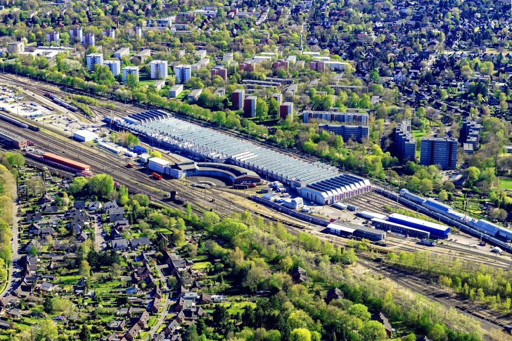 Hamburg from the bird's eye view: Railway depot and repair shop for maintenance and repair of trains ICE Intercity Express in the district Eidelstedt in Hamburg, Germany