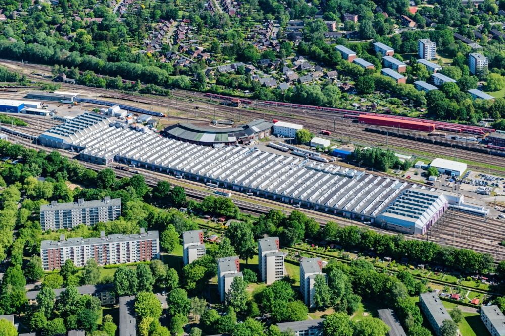 Aerial image Hamburg - Railway depot and repair shop for maintenance and repair of trains ICE Intercity Express in the district Eidelstedt in Hamburg, Germany