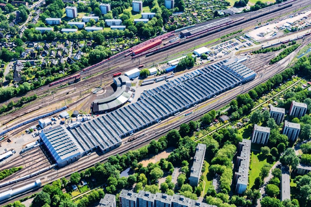 Aerial photograph Hamburg - Railway depot and repair shop for maintenance and repair of trains ICE Intercity Express in the district Eidelstedt in Hamburg, Germany