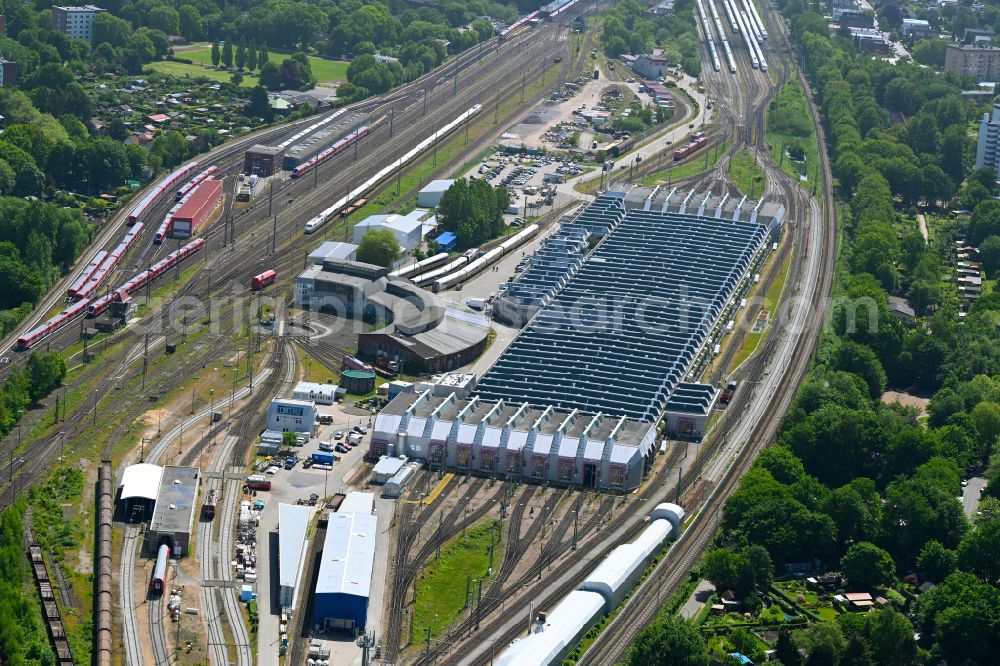 Hamburg from the bird's eye view: Railway depot and repair shop for maintenance and repair of trains ICE Intercity Express in the district Eidelstedt in Hamburg, Germany