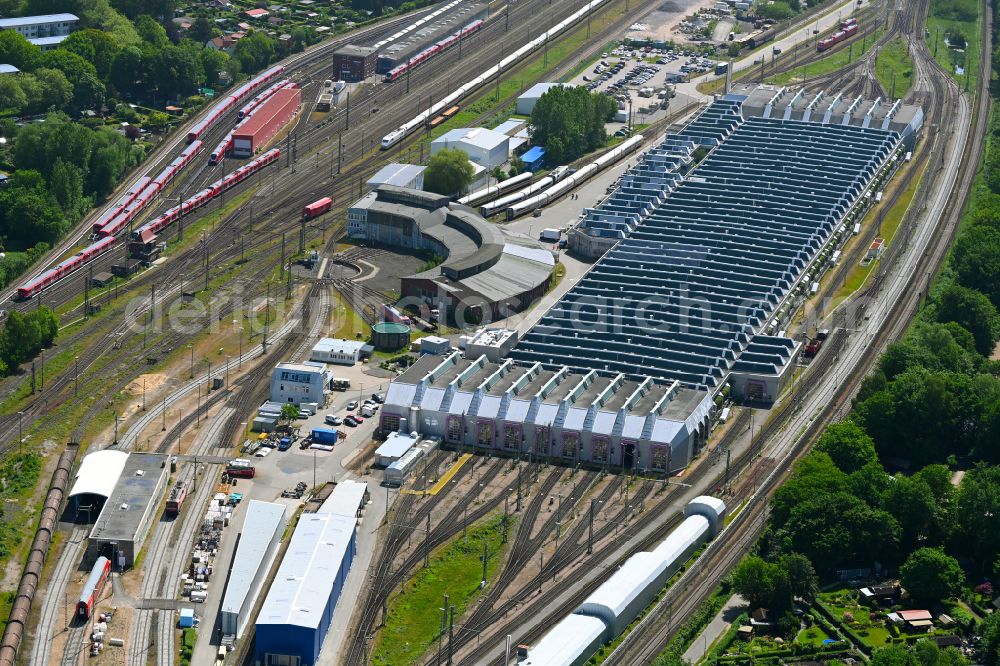 Aerial image Hamburg - Railway depot and repair shop for maintenance and repair of trains ICE Intercity Express in the district Eidelstedt in Hamburg, Germany