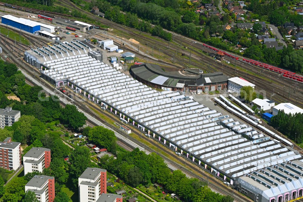 Hamburg from above - Railway depot and repair shop for maintenance and repair of trains ICE Intercity Express in the district Eidelstedt in Hamburg, Germany