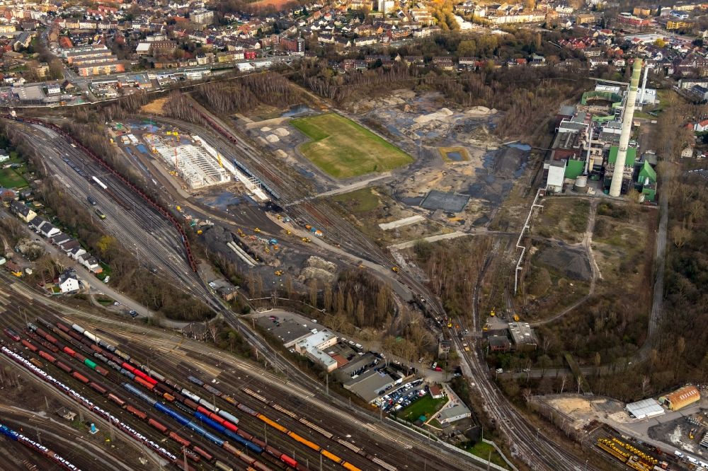 Aerial photograph Herne - Railway depot and repair shop for maintenance and repair of trains of Stadler Rail AG in the district Wanne-Eickel in Herne in the state North Rhine-Westphalia, Germany