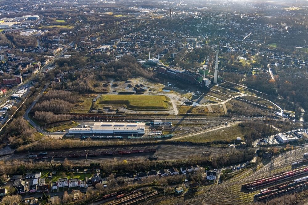 Aerial photograph Herne - Railway depot and repair shop for maintenance and repair of trains of Stadler Rail AG in the district Wanne-Eickel in Herne in the state North Rhine-Westphalia, Germany