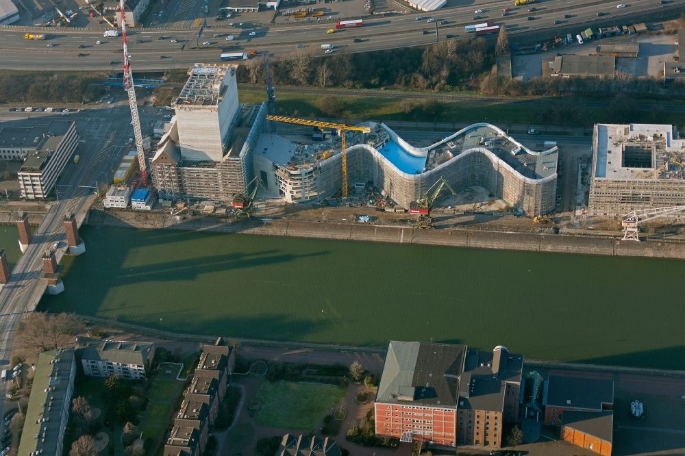Duisburg from the bird's eye view: View of construction of the NRW State Archive in Duisburg in North Rhine-Westphalia