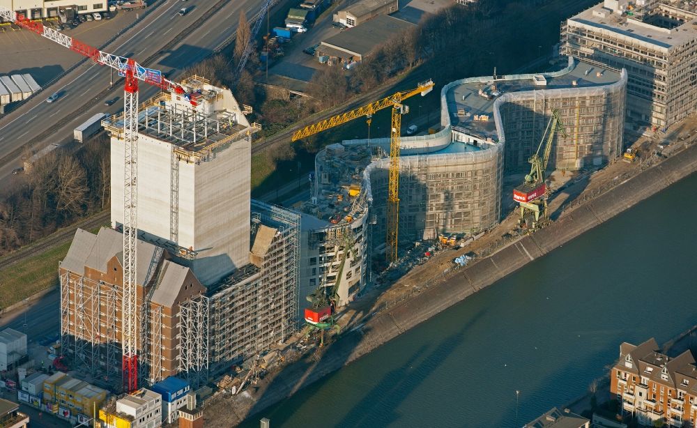 Aerial image Duisburg - View of construction of the NRW State Archive in Duisburg in North Rhine-Westphalia