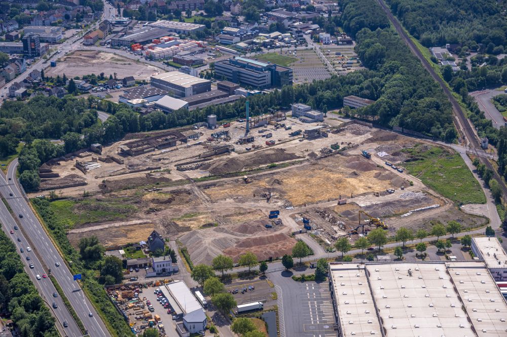 Herne from above - Construction site and assembly work for the construction of the Lidl high-bay warehouse building complex and logistics center on the premises HerBo43 on street Suedstrasse in Herne at Ruhrgebiet in the state North Rhine-Westphalia, Germany