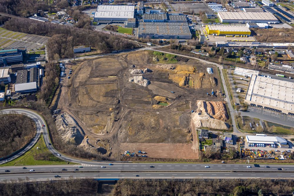 Aerial image Herne - Construction site and assembly work for the construction of the Lidl high-bay warehouse building complex and logistics center on the premises HerBo43 on street Suedstrasse in the district Riemke in Herne at Ruhrgebiet in the state North Rhine-Westphalia, Germany