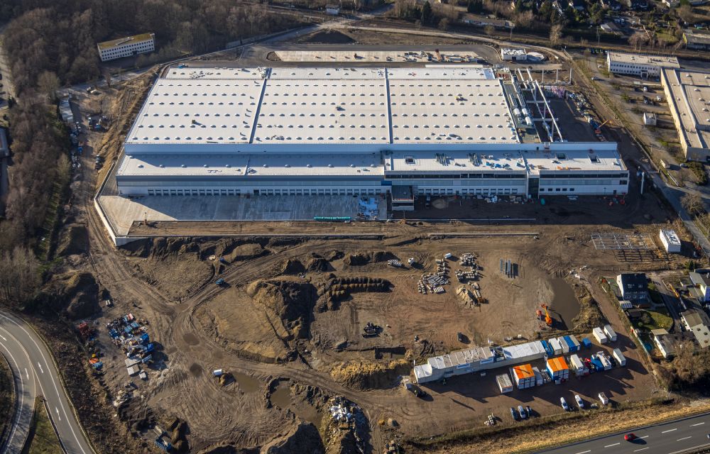 Aerial photograph Herne - Construction site and assembly work for the construction of the Lidl high-bay warehouse building complex and logistics center on the premises HerBo43 on street Suedstrasse in the district Riemke in Herne at Ruhrgebiet in the state North Rhine-Westphalia, Germany