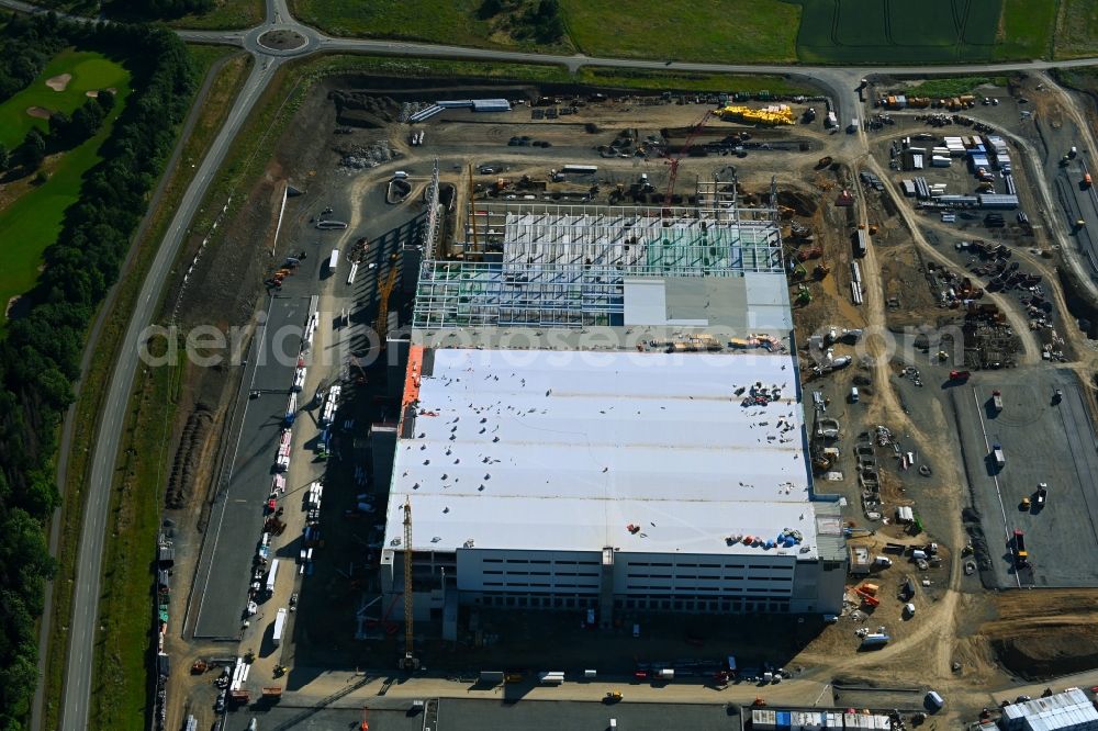 Hof from the bird's eye view: Construction site to build a new building complex on the site of the logistics center Amazon Warenlager in Gewerbepark Hochfranken in the district Gumpertsreuth in Hof in the state Bavaria, Germany