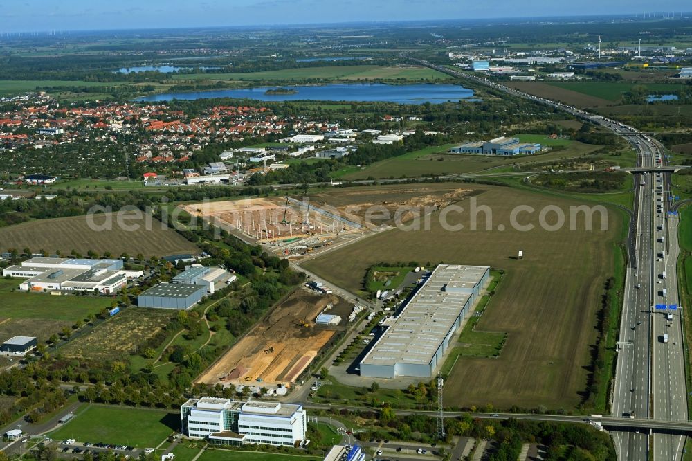 Barleben from above - Construction site to build a new building complex on the site of the logistics center Baytree Logistics Properties LLP in the district Suelzegrund in Barleben in the state Saxony-Anhalt, Germany